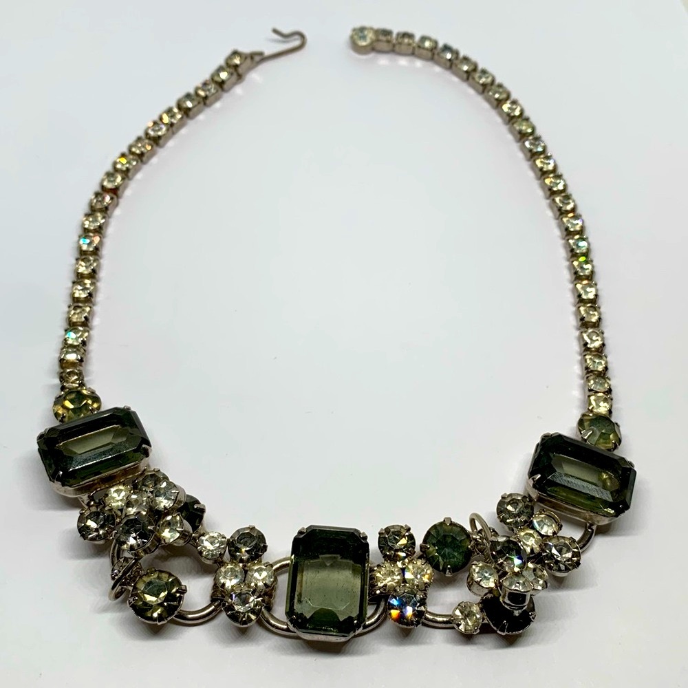 Vintage Verified D&E Juliana Grey(black diamond) Rhinestone 5 Link Necklace